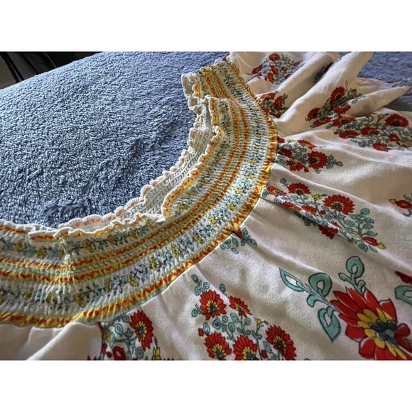 Altrd State Ivory /‎ Floral blouse W/ Fringe And Elastic Neck Line / Size S Boho - Picture 4 of 6
